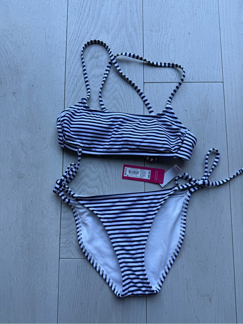 Xhilaration Striped Navy and White Girls' One-Piece Swim Set